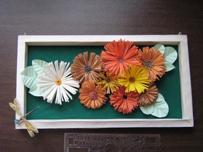 Квиллинг. Примеры работ Ольги Кочарян. Панно с рыбками и цветами.