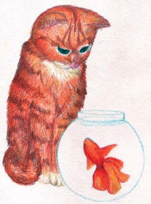 Уроки живописи карандашом. Котенок и рыбка. 
